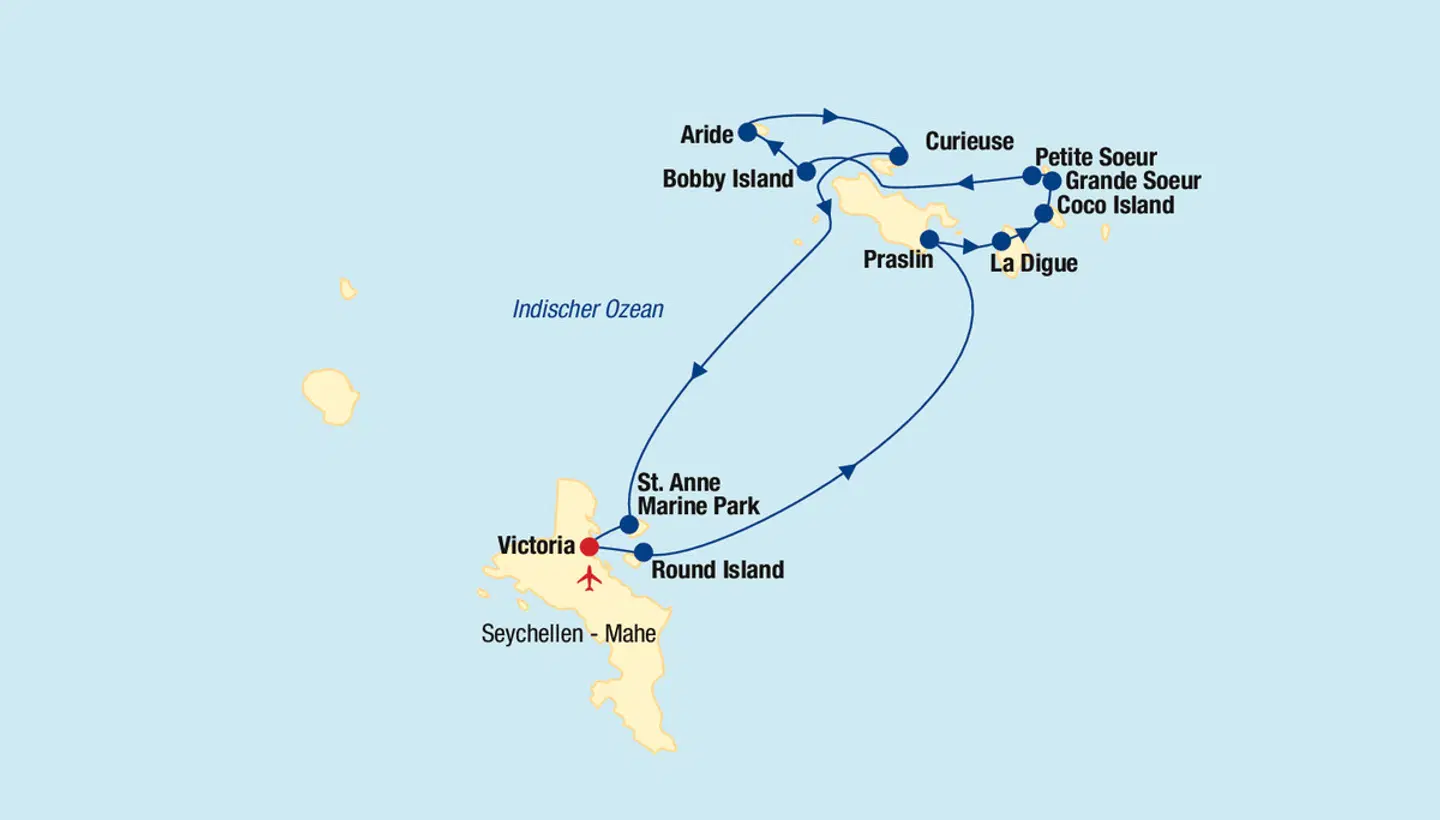 Seychellen Segeltörn & Strandtage Landkarte