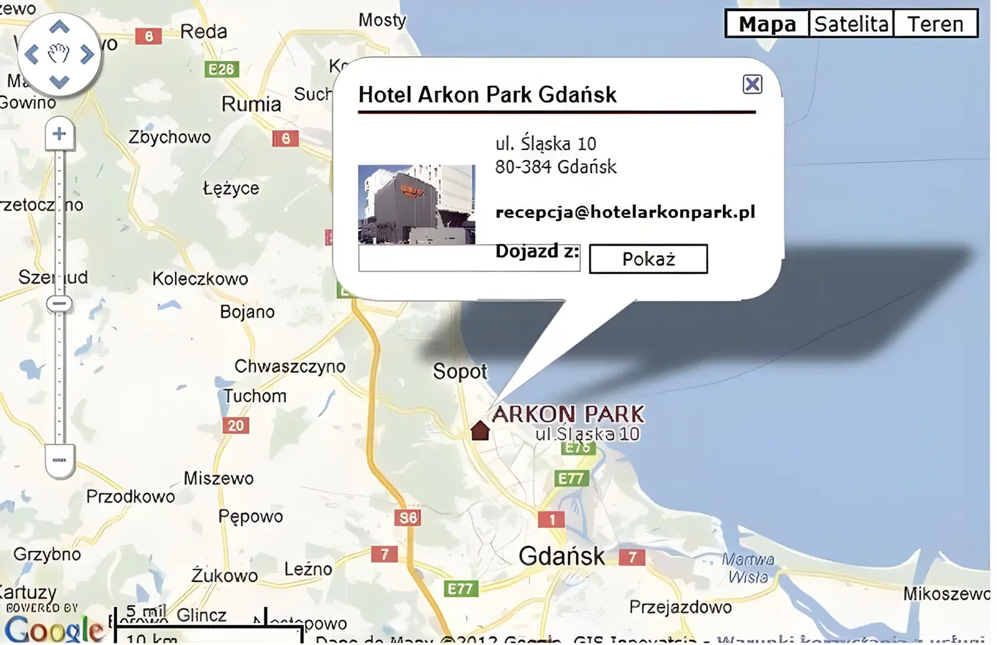 Hotel Arkon Park Gdansk Landkarte
