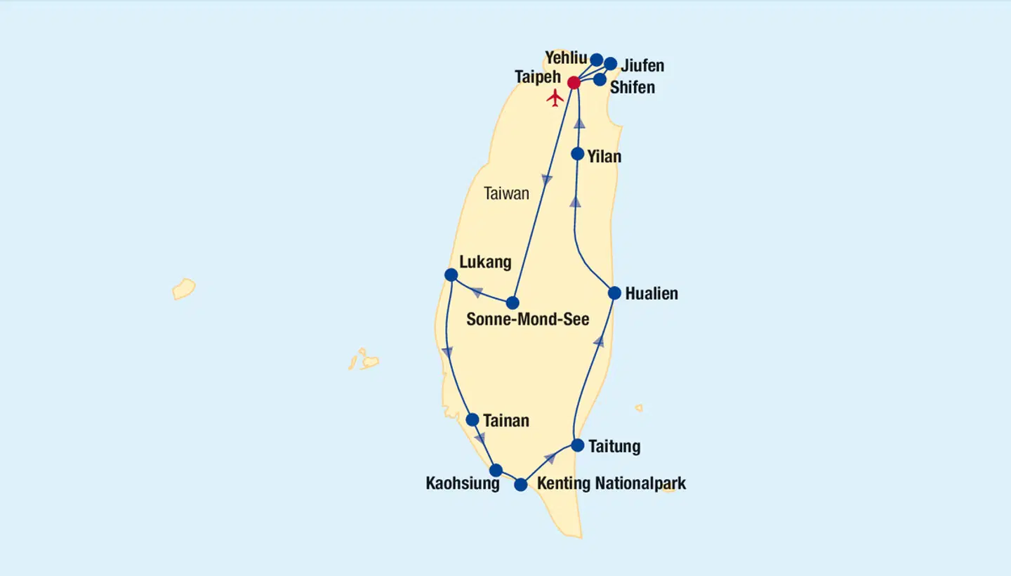 Taiwan Rundreise Landkarte