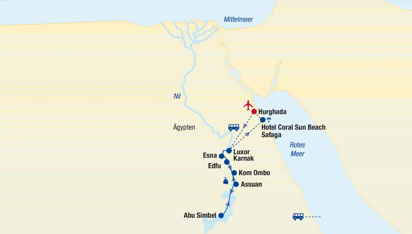 Nilkreuzfahrt ab/bis Luxor Landkarte