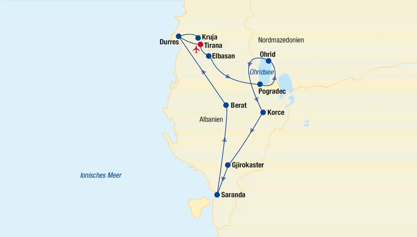 Albanien Rundreise & Baden Landkarte