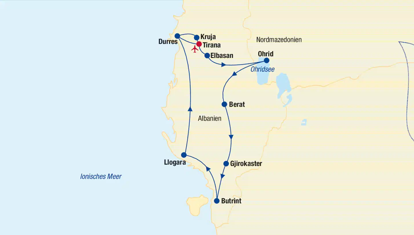 Albanien Rundreise Landkarte
