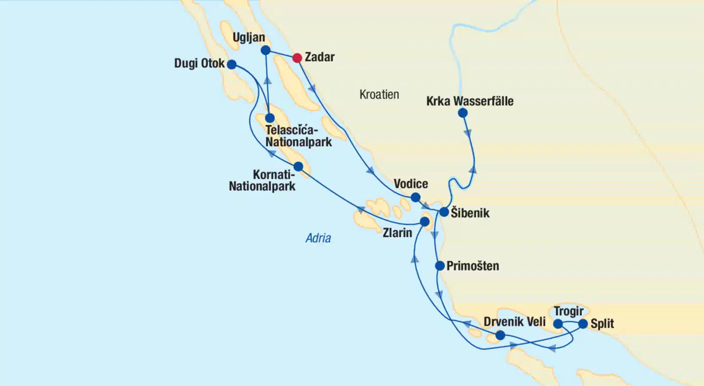 Blaue Reise Motorsegler Landkarte