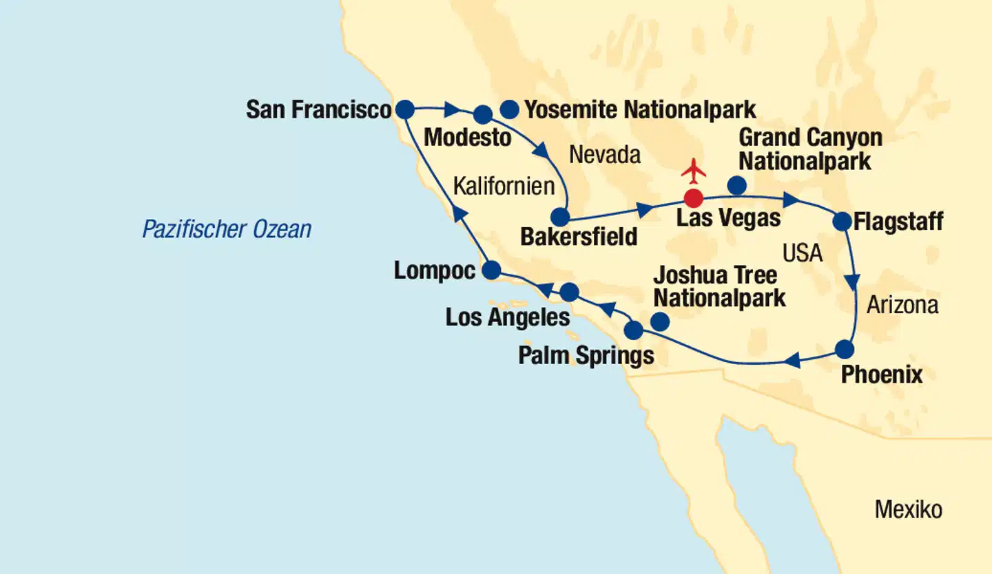 USA Westen-Rundreise Landkarte