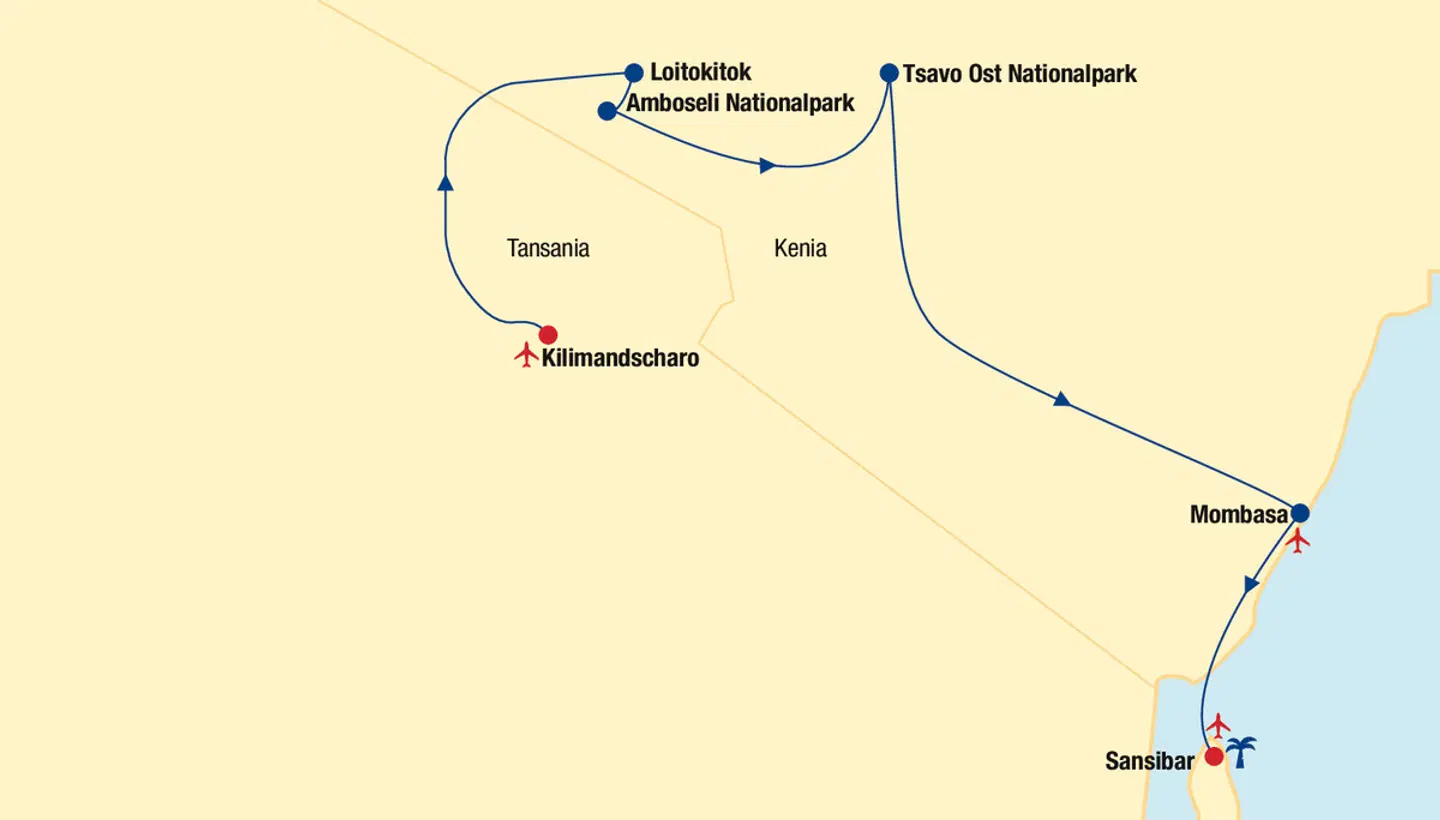 Tansania, Kenia & Inseltraum Sansibar Landkarte