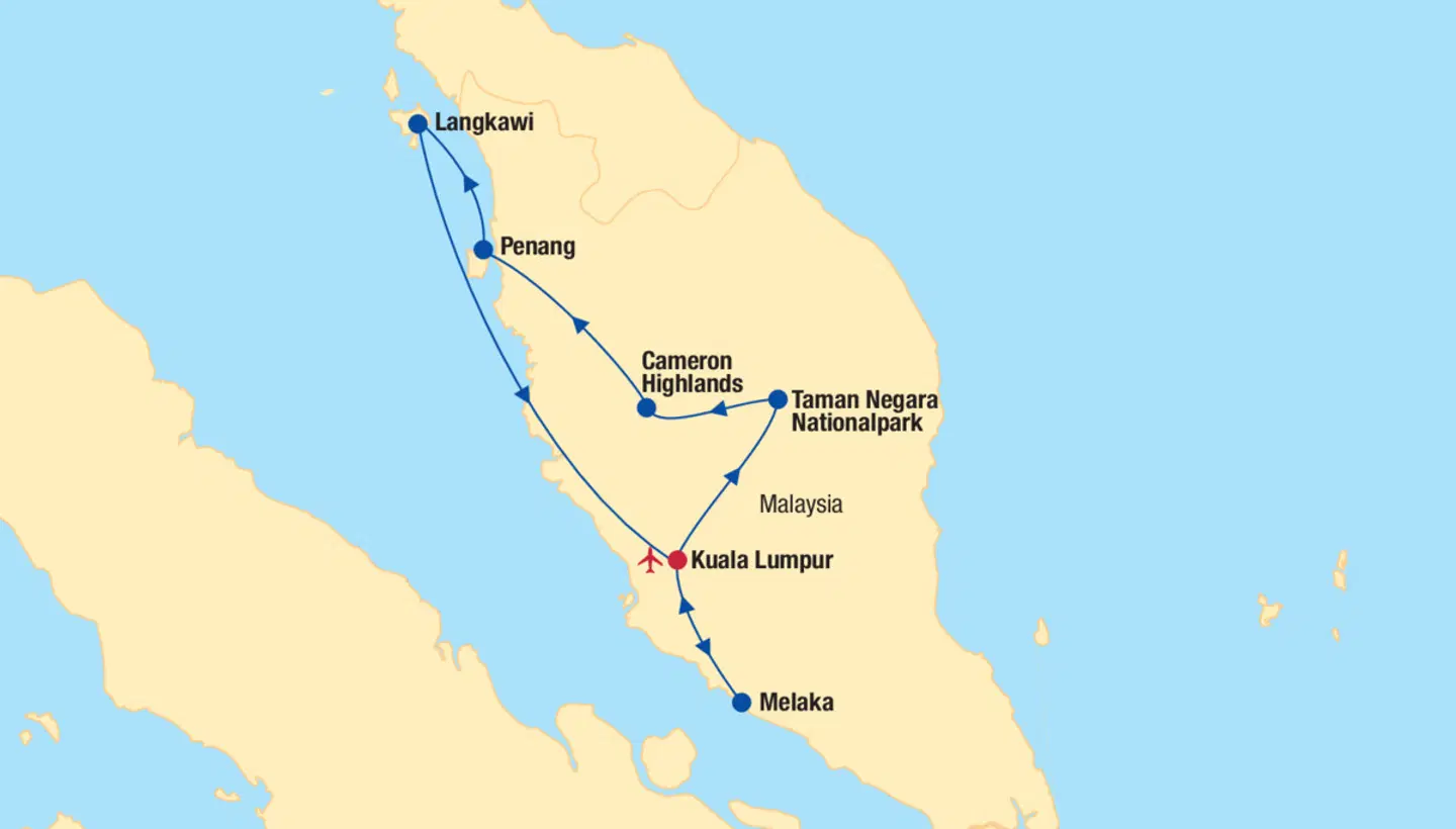 Malaysia Rundreisen & Baden Landkarte