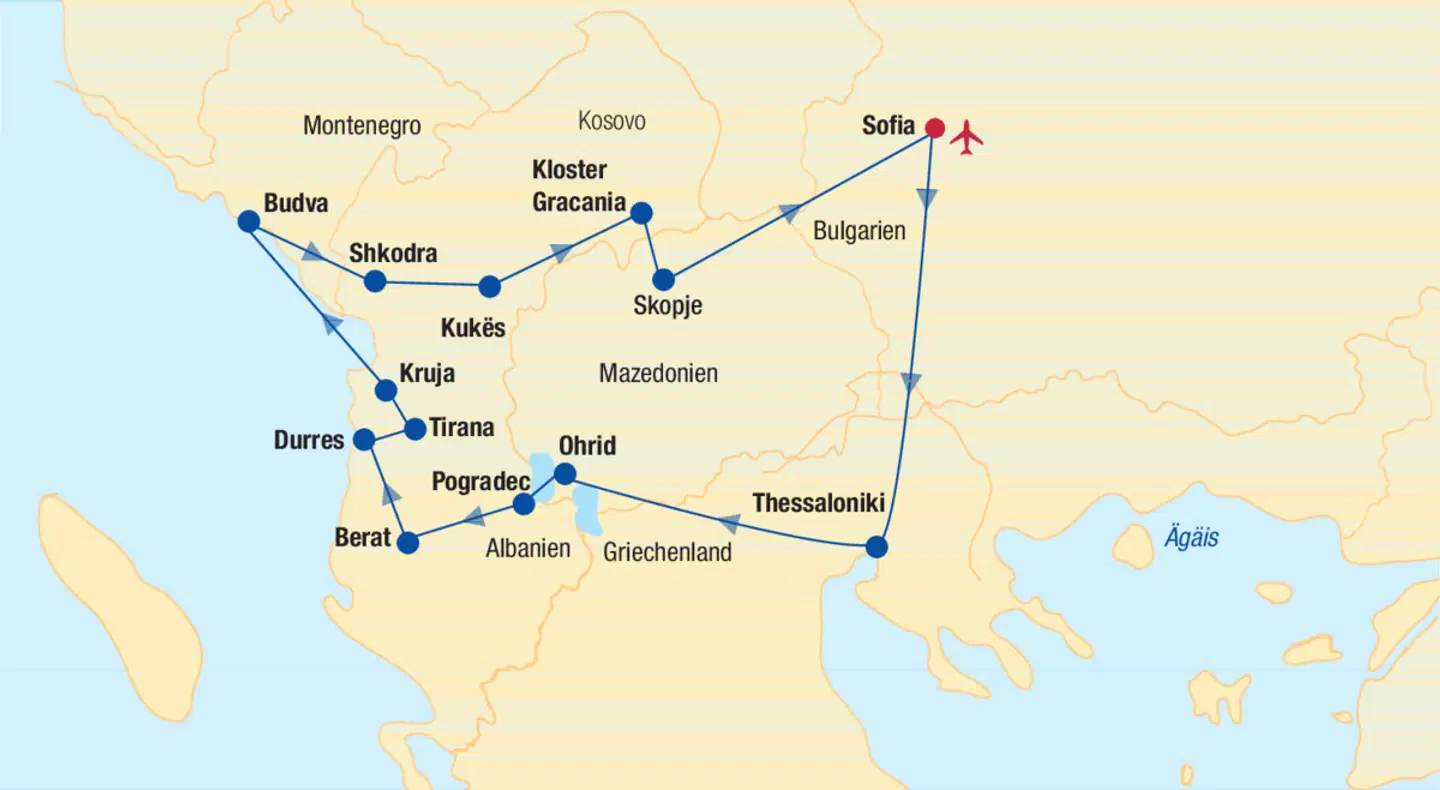 Balkan Rundreise Landkarte