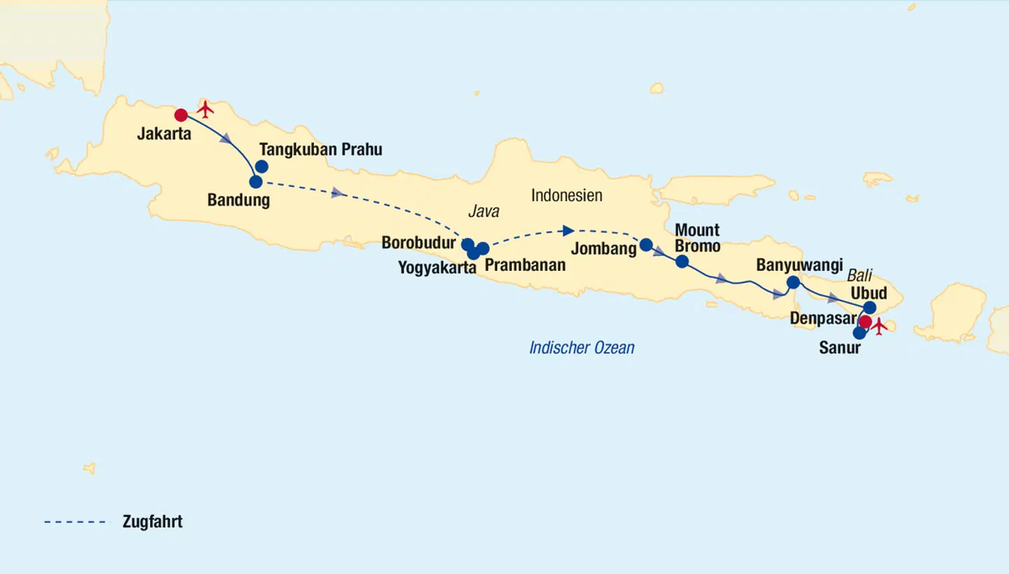 Java und Bali Rundreise Landkarte