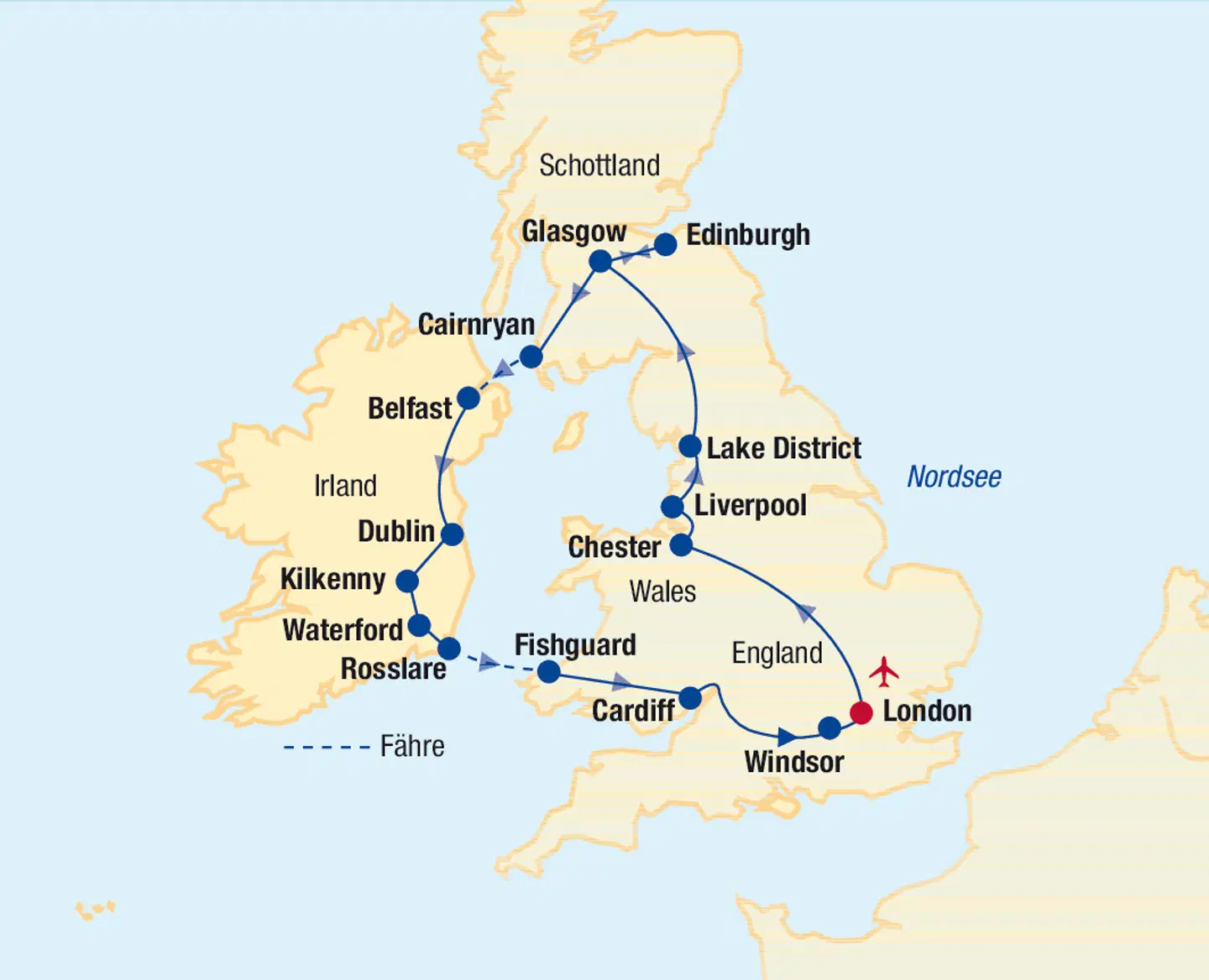 Britische Inseln Rundreise Landkarte