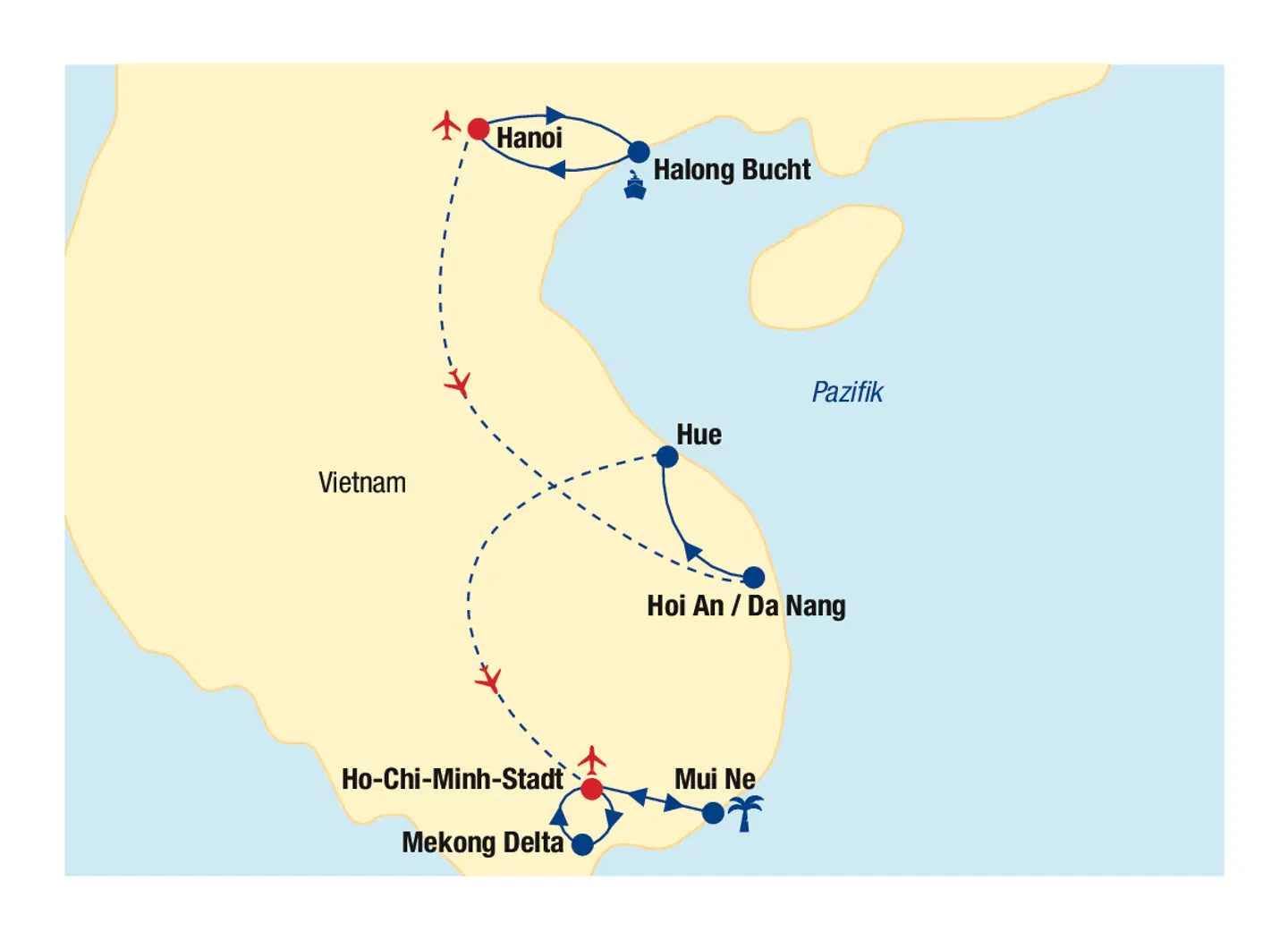 Vietnam Rundreise & Baden Landkarte