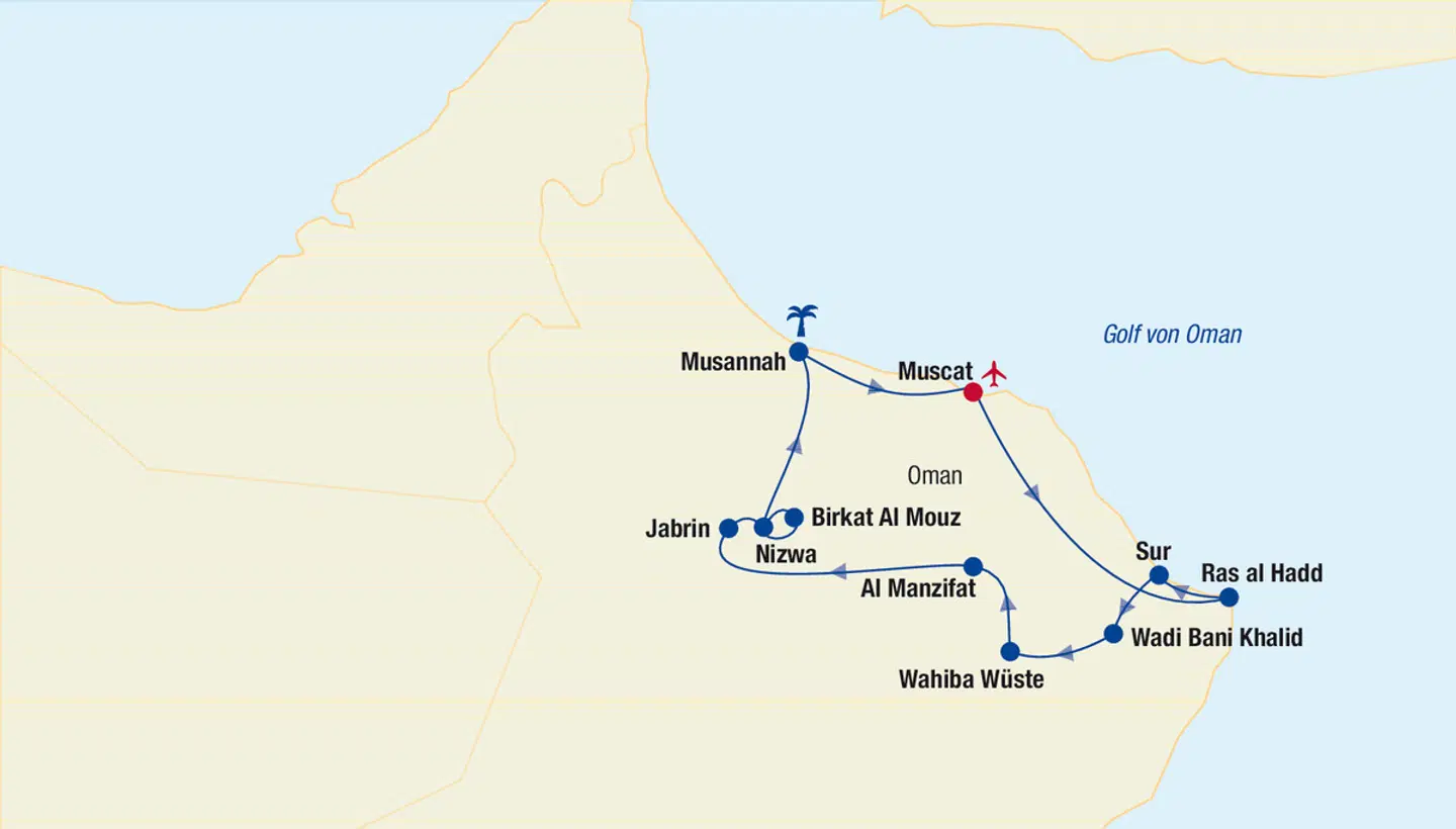 Oman Rundreise Landkarte