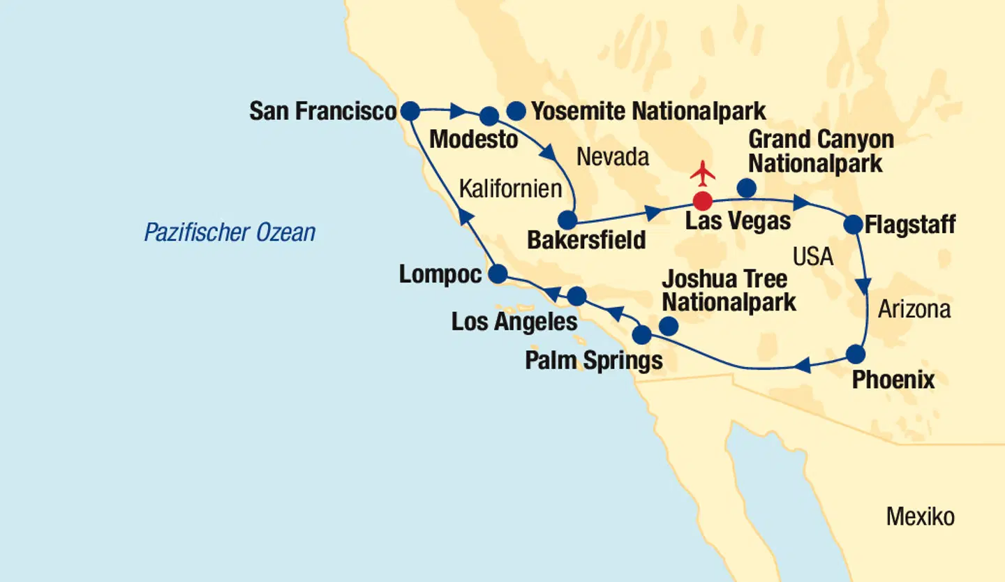 USA Westen-Rundreise Landkarte