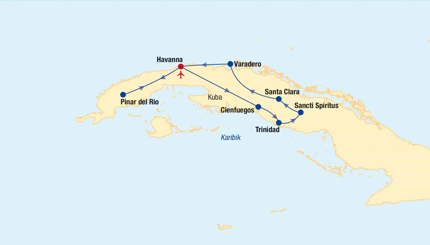 Kuba Rundreise & Baden Landkarte