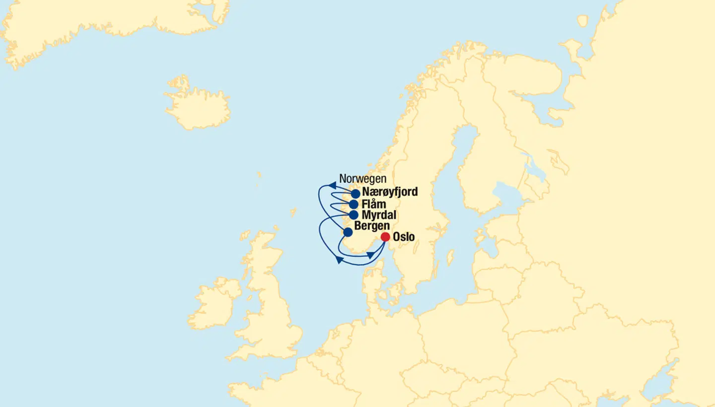 Norwegen Kombination - Oslo & Bergen Landkarte