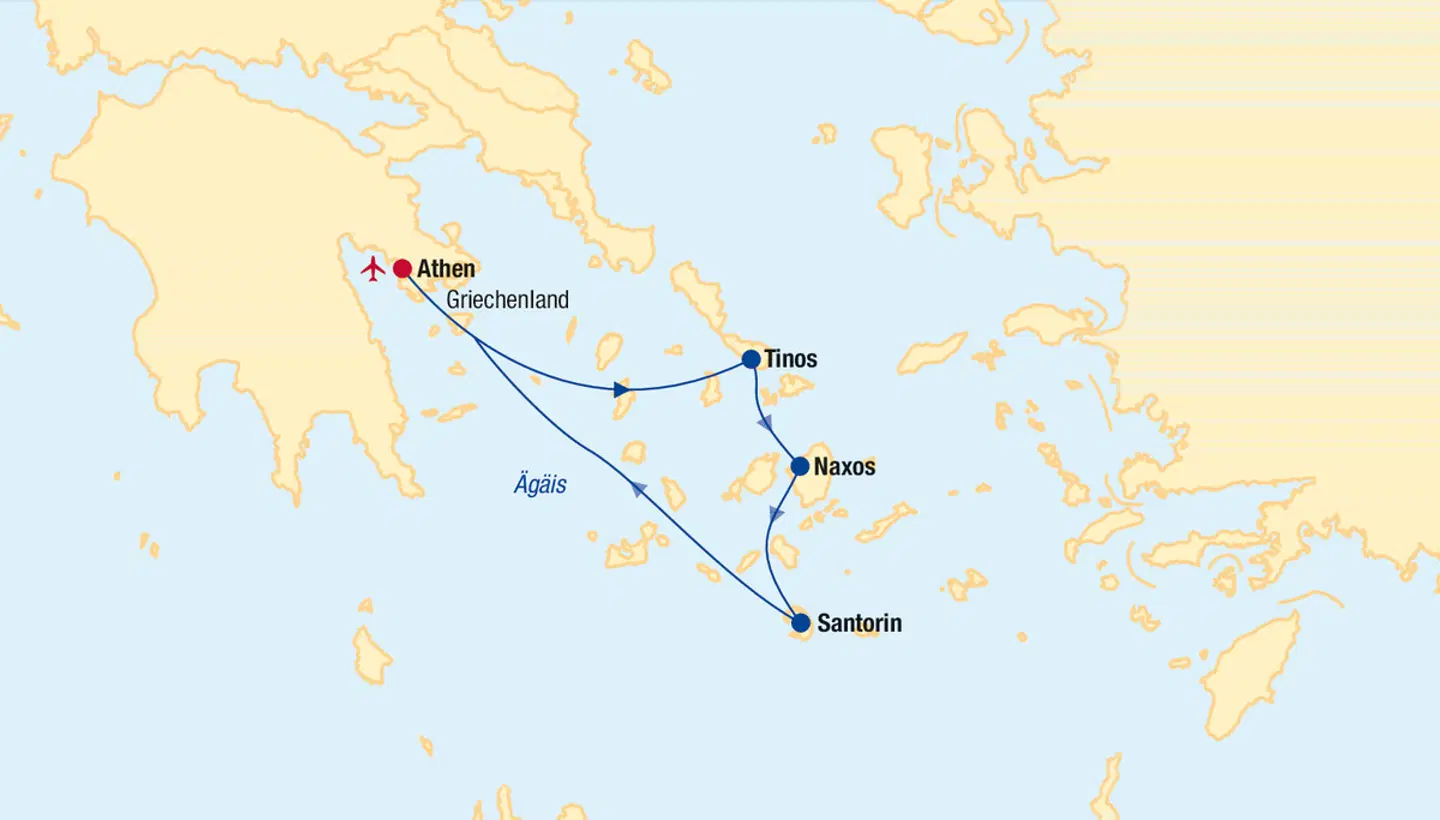 Kykladen Inselhüpfen Rundreise Landkarte