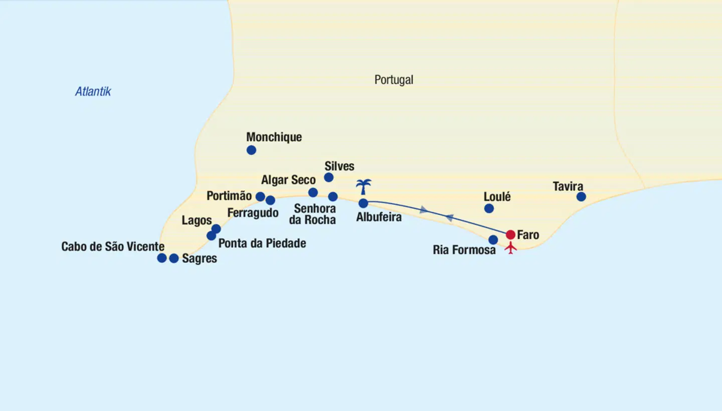 Algarve - Standortrundreise & Baden Landkarte