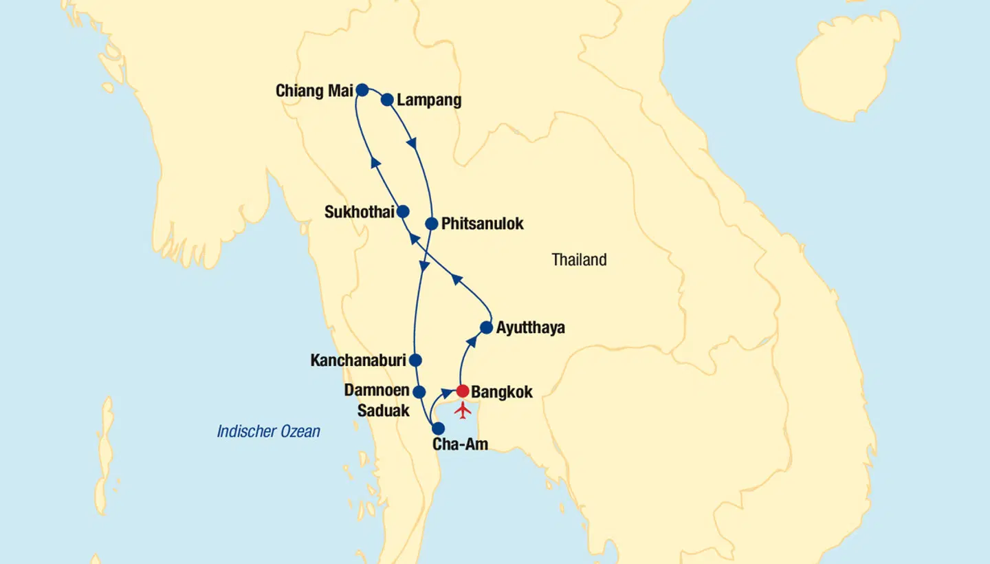 Thailand Rundreise & Baden Landkarte
