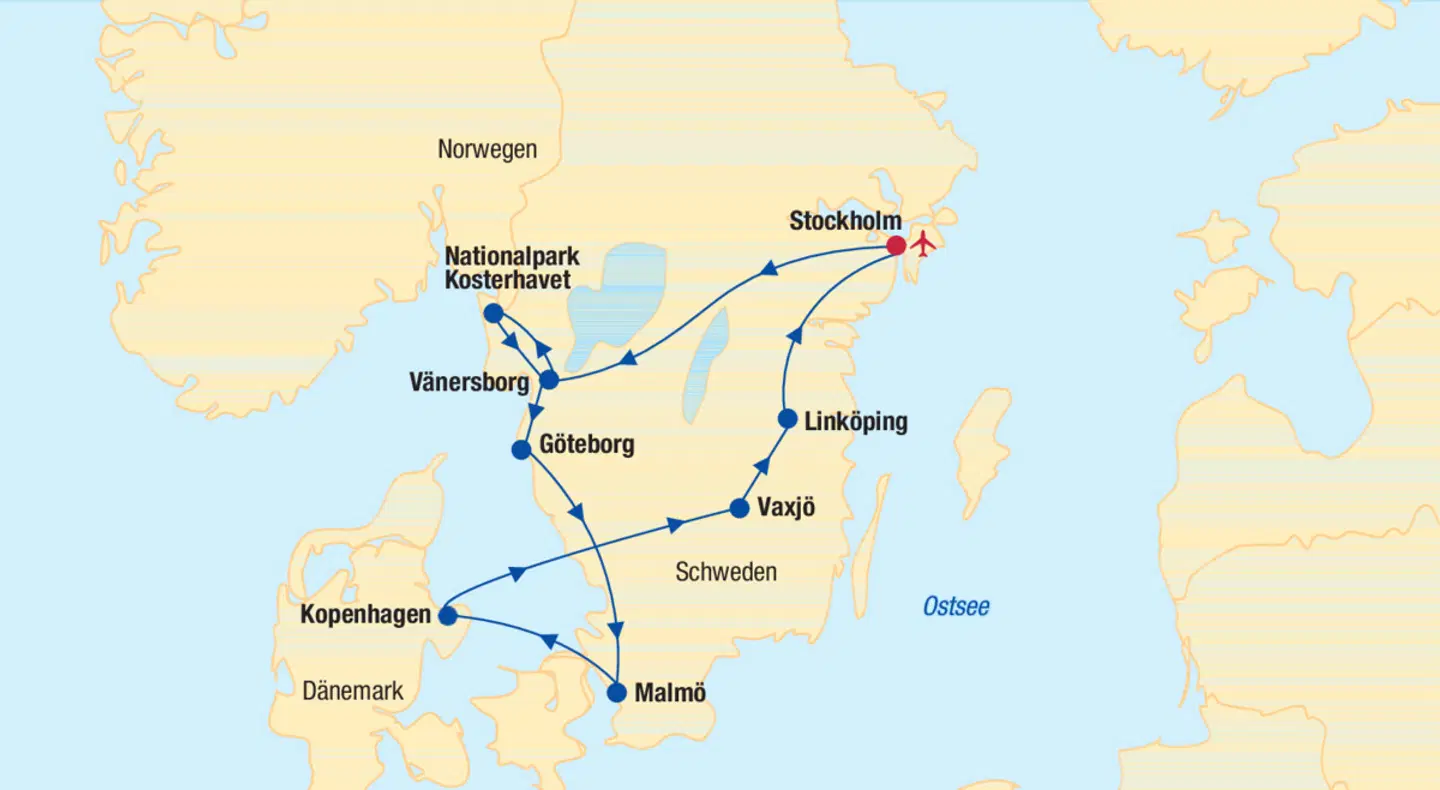 Südschweden Rundreise Landkarte