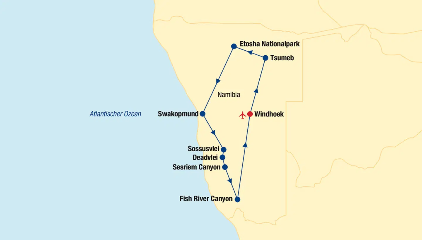 Namibia Rundreise Landkarte