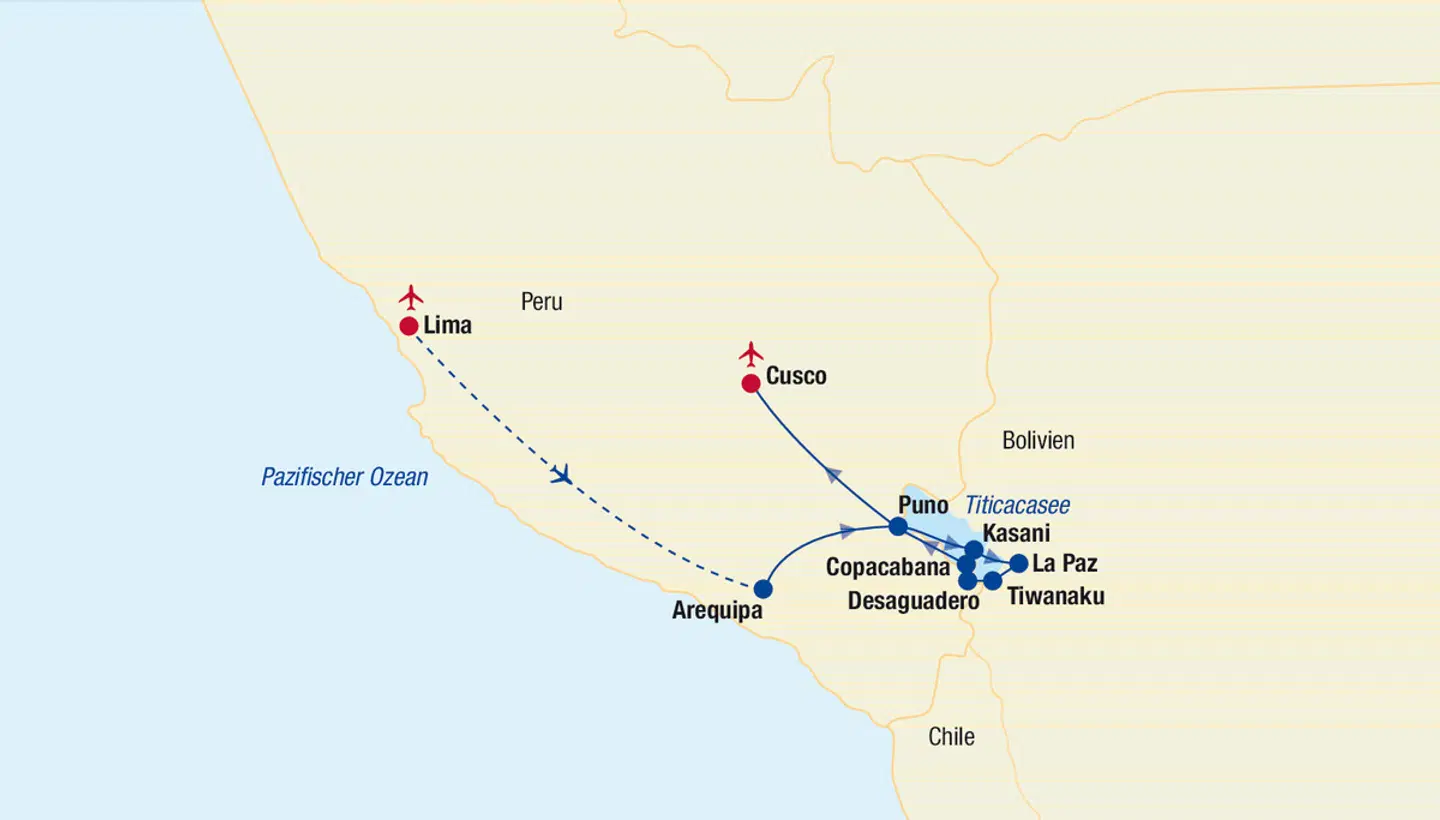Peru & Bolivien Rundreise Landkarte