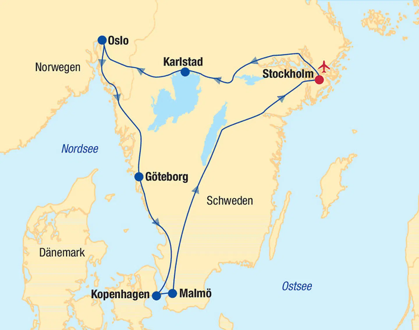 Skandinavien Königsstädte Rundreise Landkarte