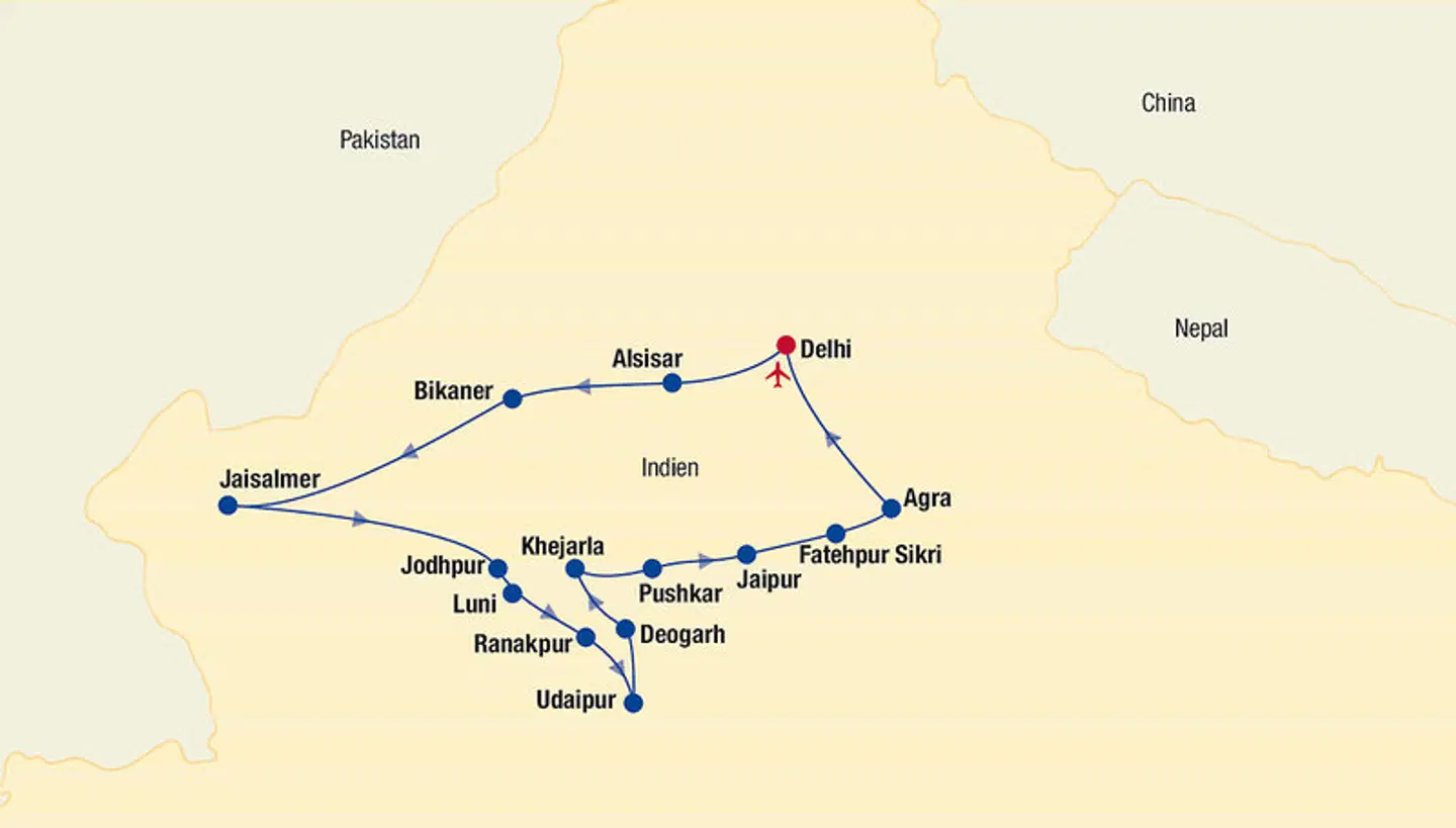 Indien - Rajasthan Rundreise Landkarte