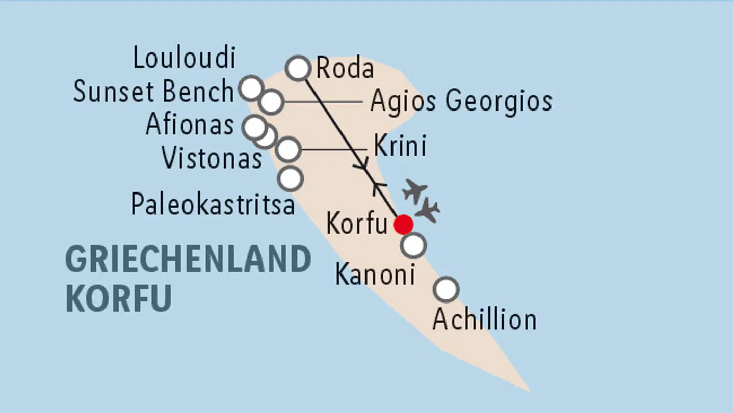 Korfu Standortrundreise Landkarte