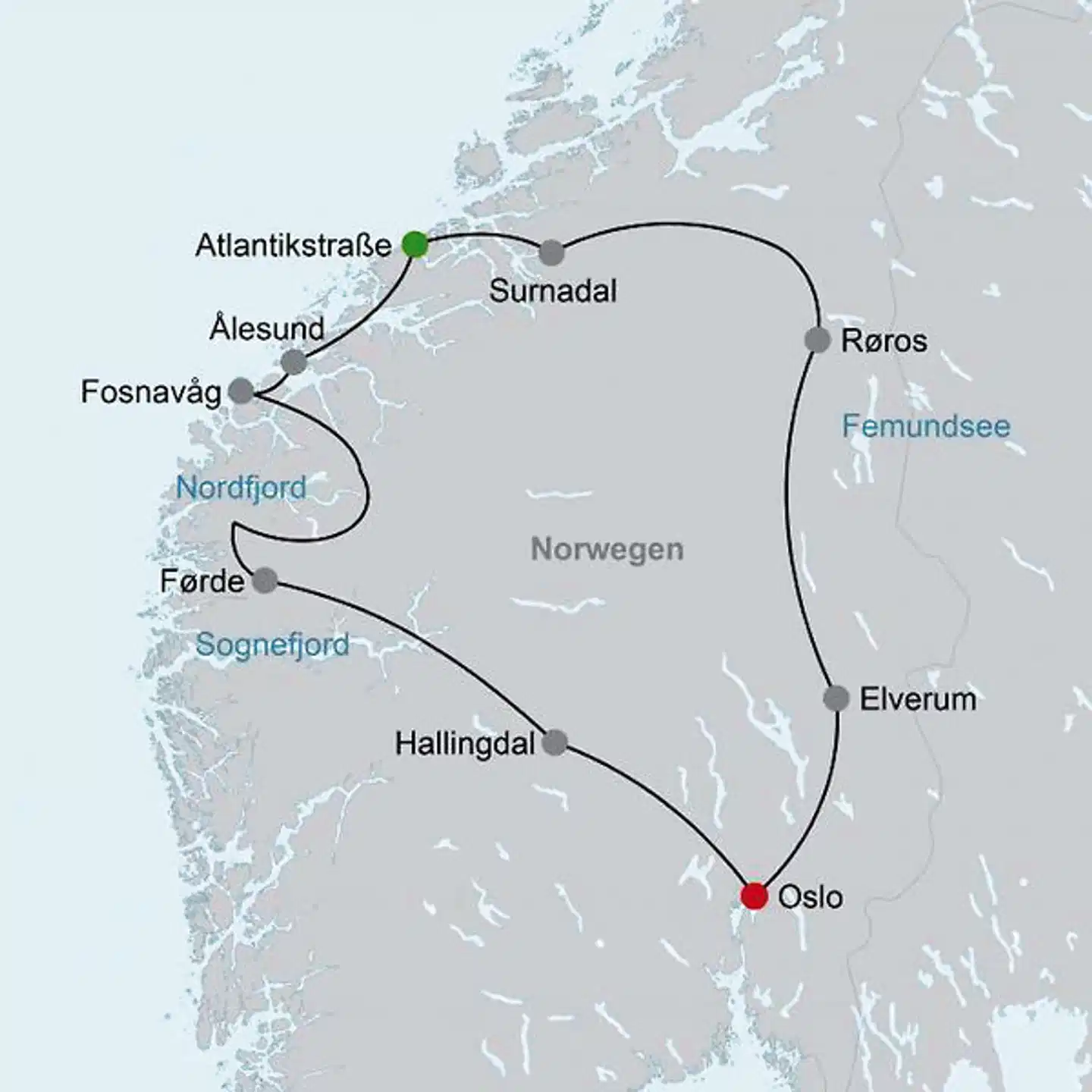 Reizvolles Norwegen Landkarte