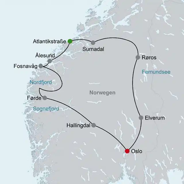 Reizvolles Norwegen Landkarte