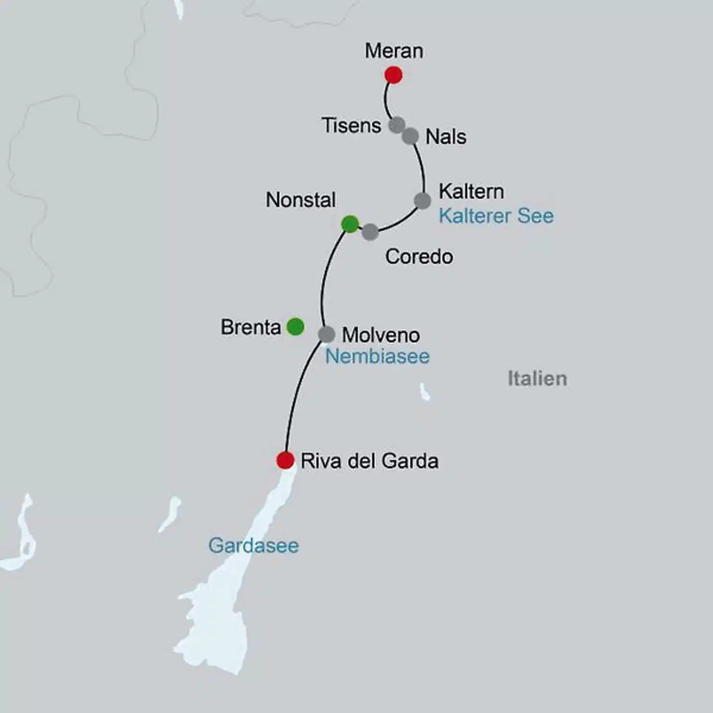 Wandertour Meran - Gardasee Landkarte