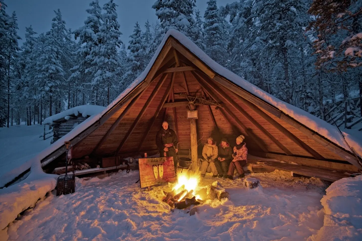 Winterspaß in Finnisch Lappland Terrasse