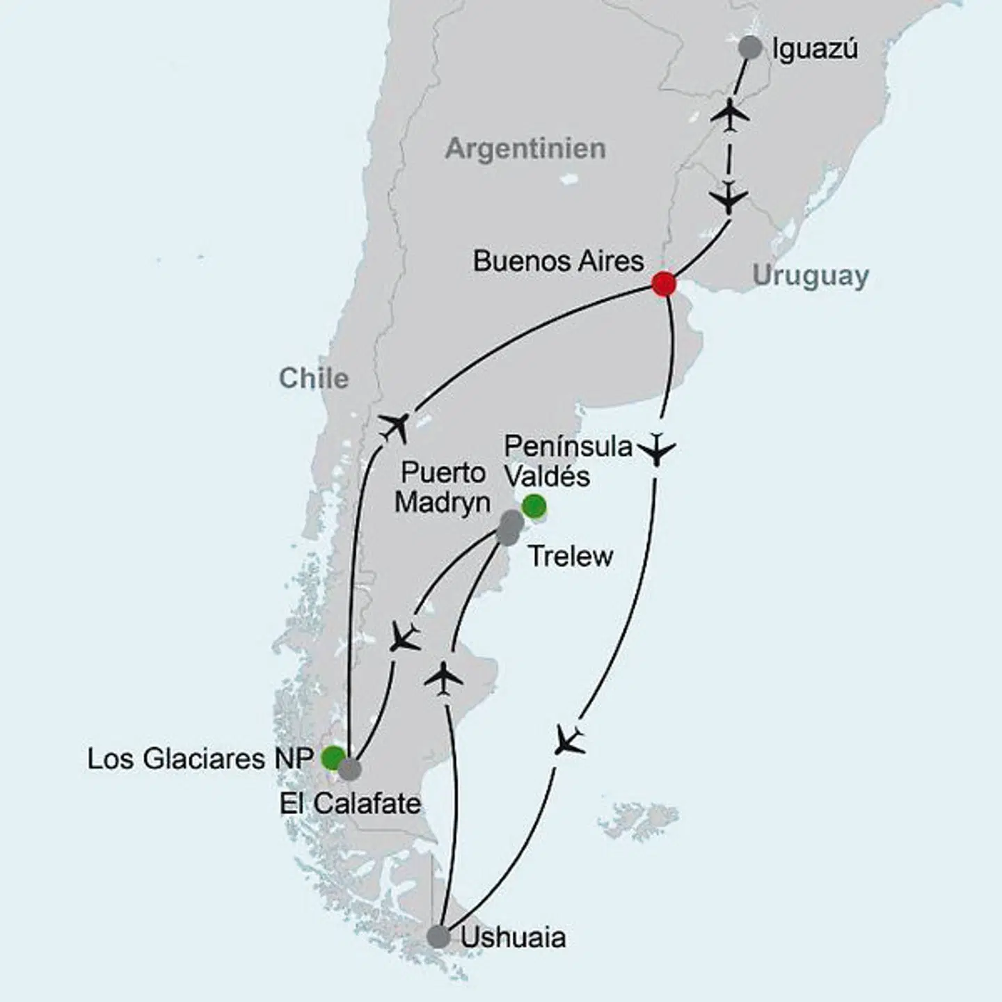 Höhepunkte Argentiniens Landkarte