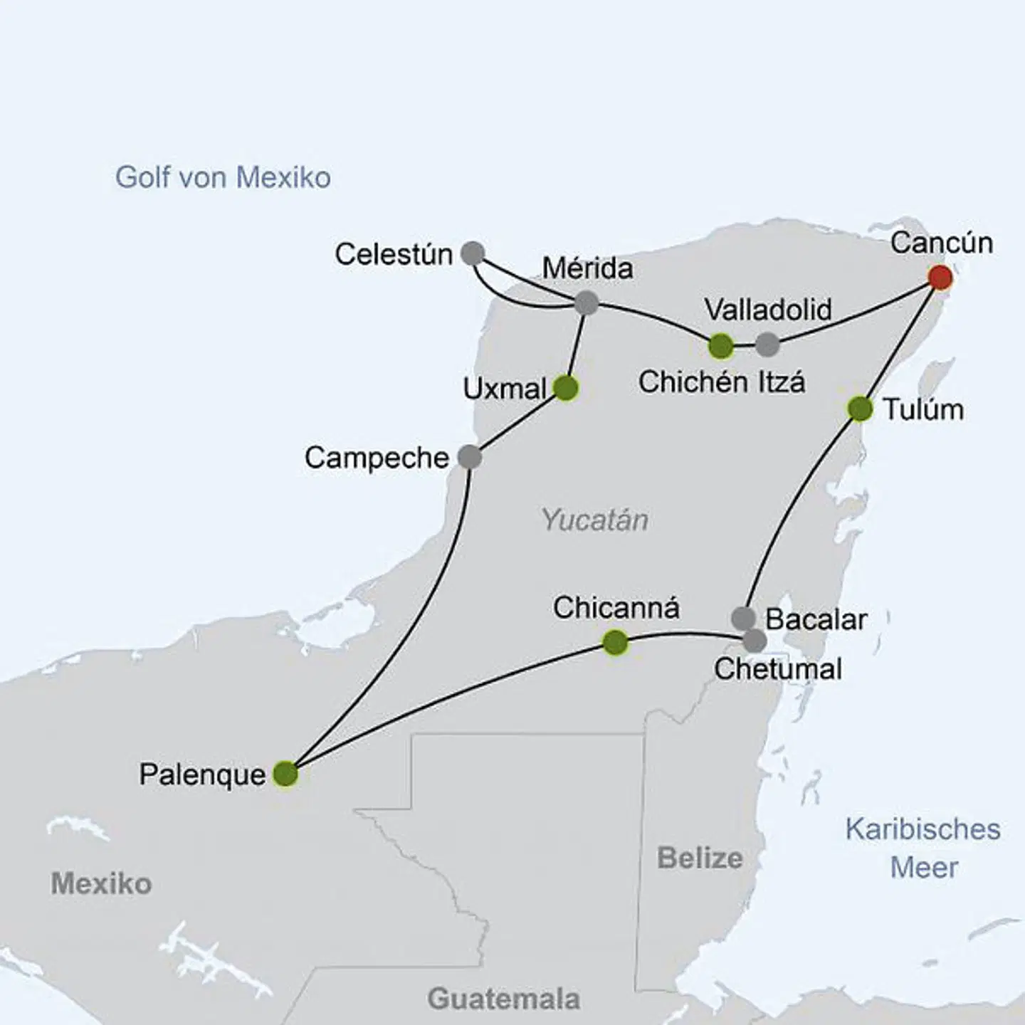 Yucatán Rundreise Landkarte