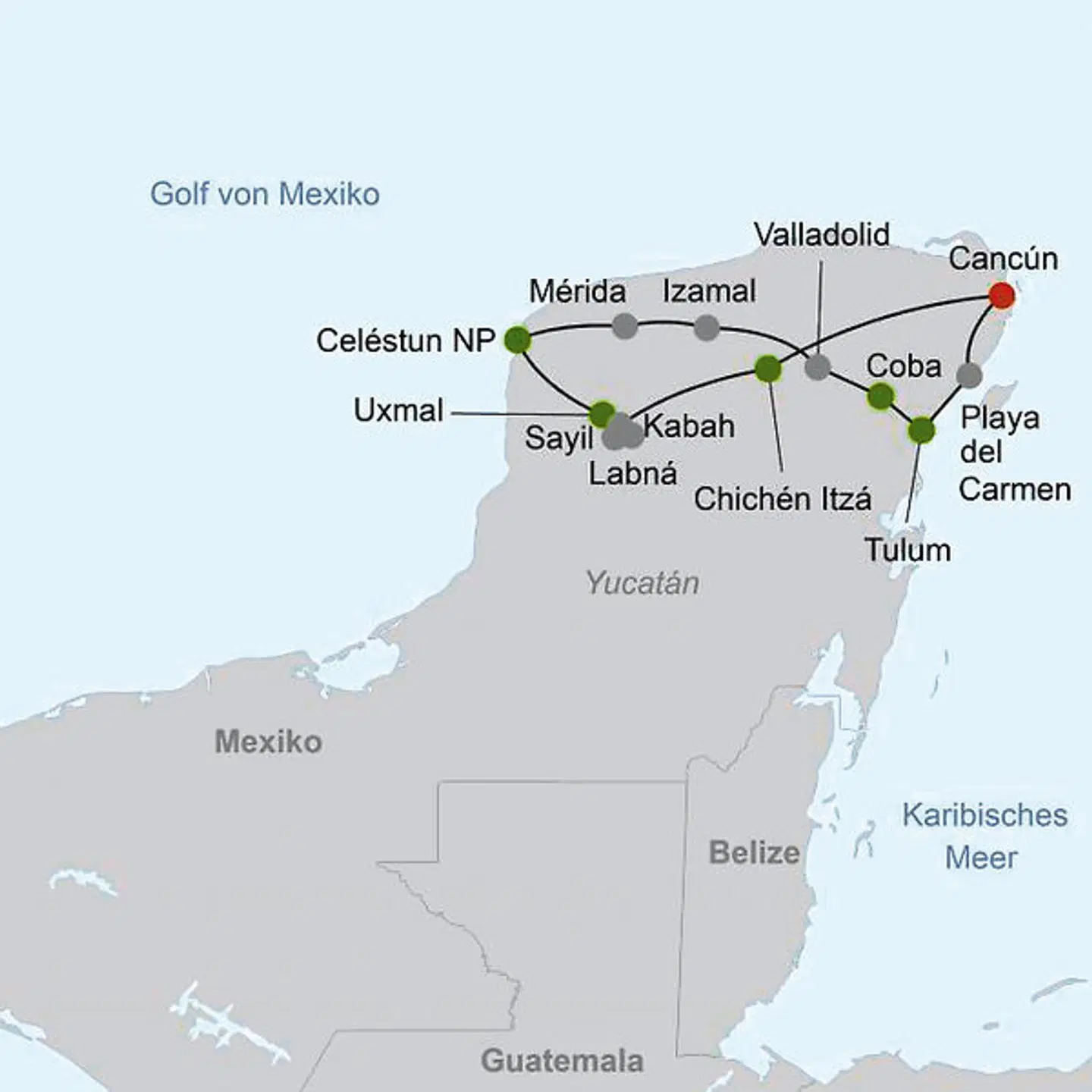 Mietwagenreise Yucatan individuell entdecken Landkarte