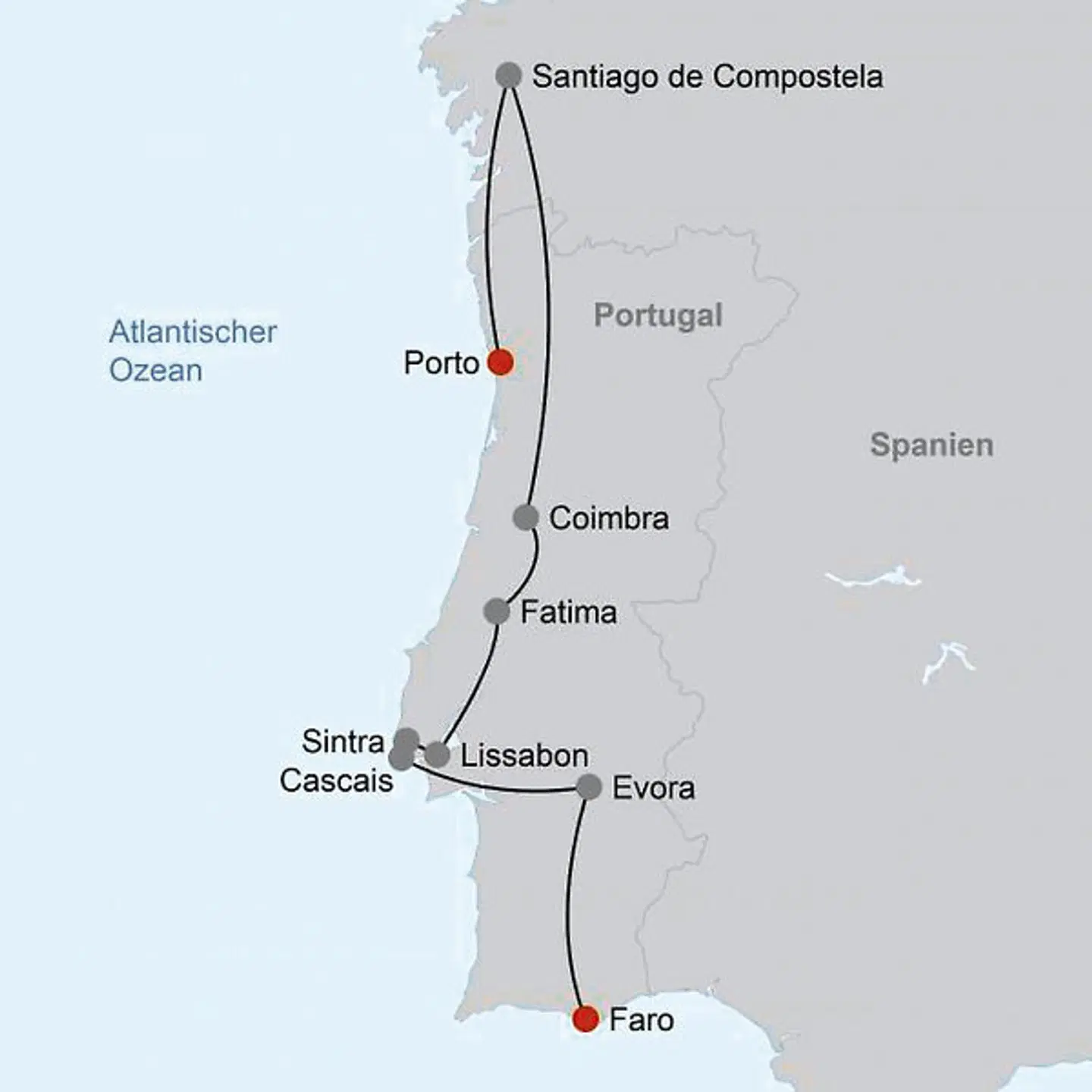 Grünes Galizien & facettenreiches Portugal Landkarte