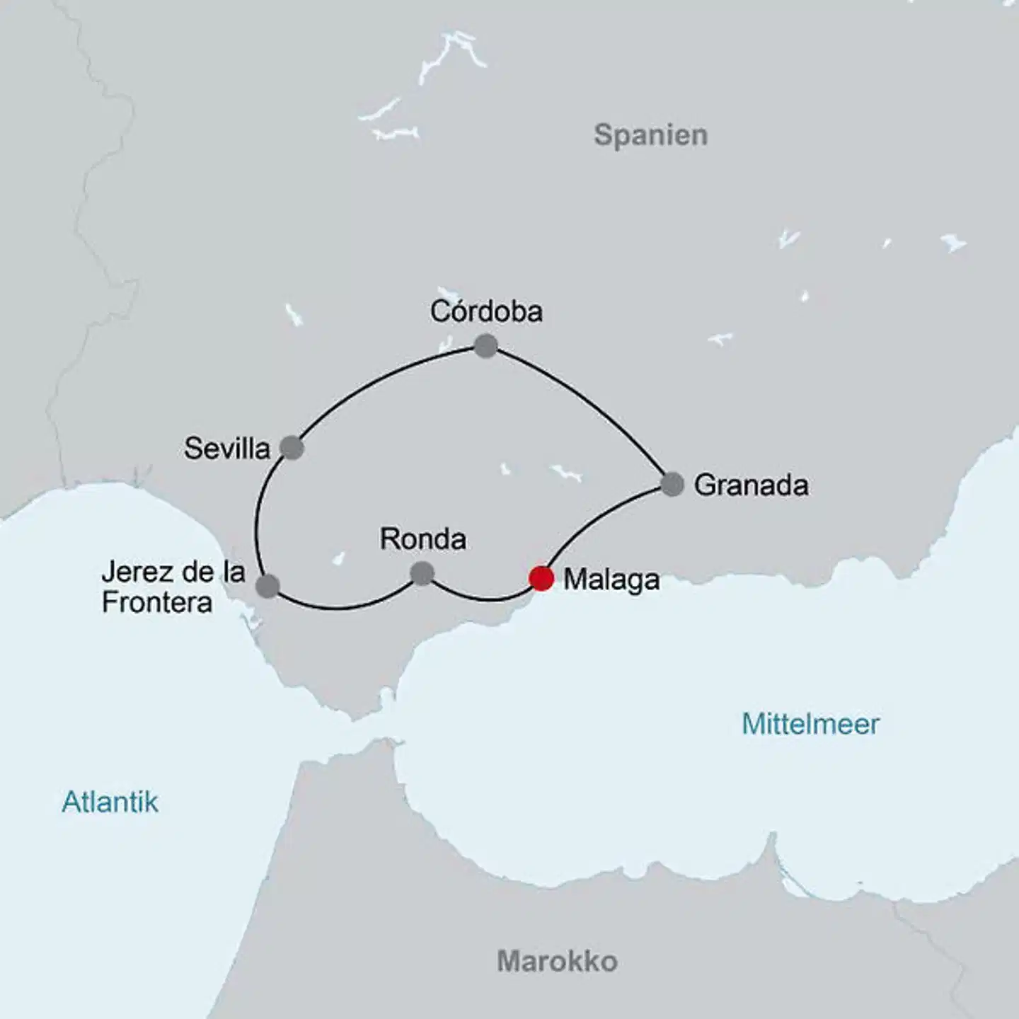 Andalusiens Höhepunkte Landkarte