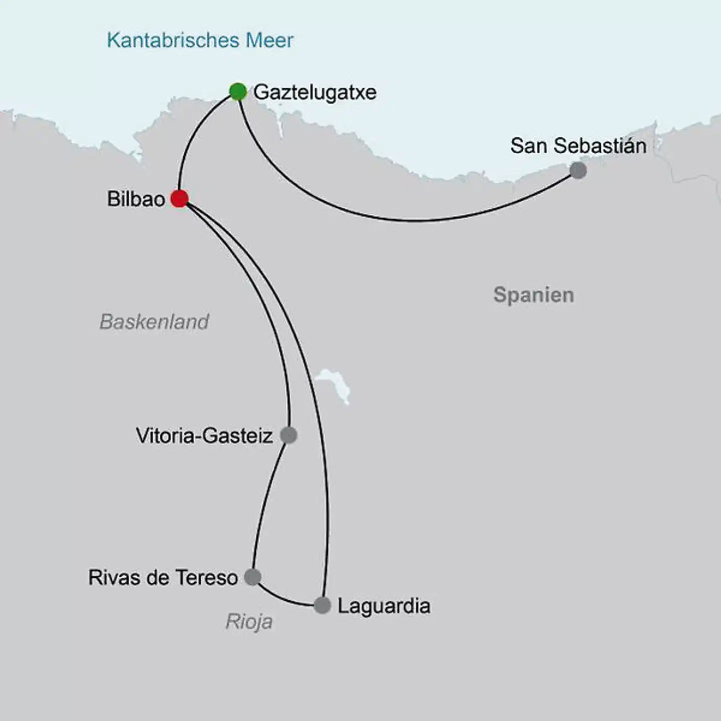 Nordspaniens Magie: Vom urbanen Bilbao zu den Weinträumen La Riojas Landkarte