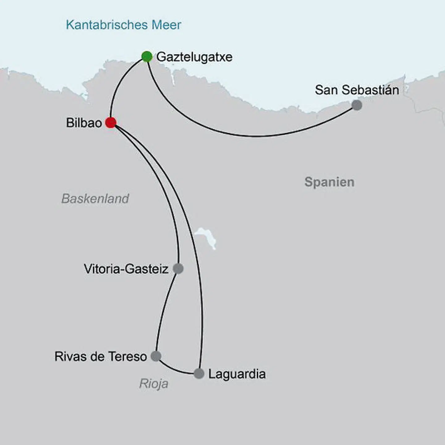 Nordspaniens Magie: Vom urbanen Bilbao zu den Weinträumen La Riojas Landkarte