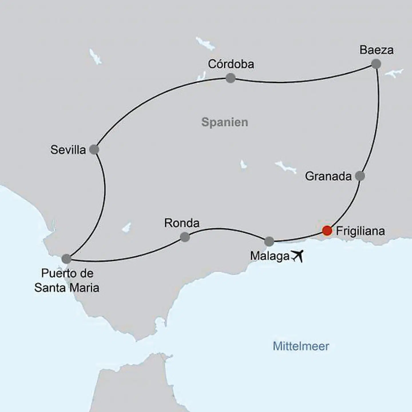 Zauberhaftes und charmantes Andalusien Landkarte