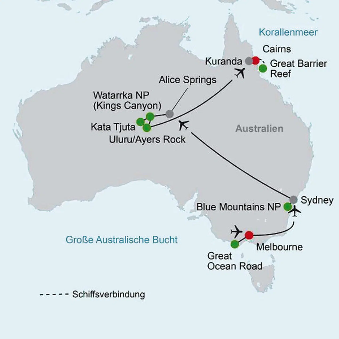 Vielfalt Australiens (13 Nächte, Melbourne-Cairns) Landkarte