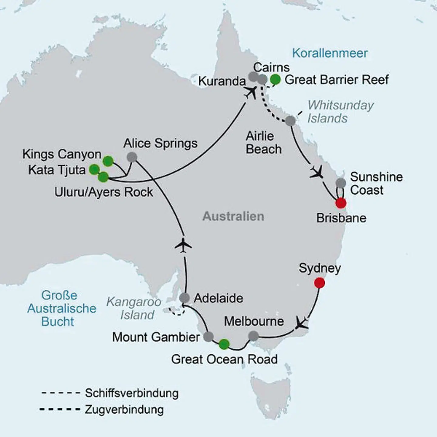 Känguru-Hüpfer & Ostküste Landkarte