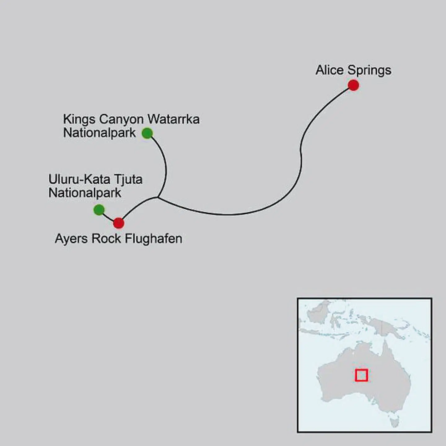 Rotes Zentrum & Kings Canyon Landkarte