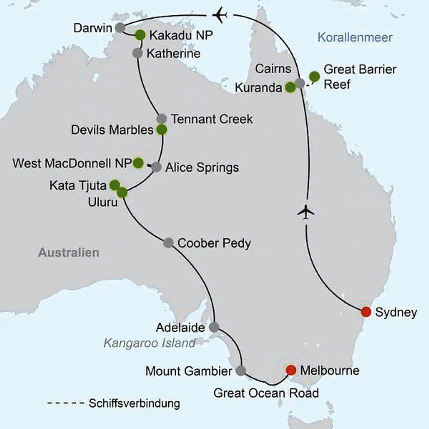 Australien zum Kennenlernen (ab Sydney/bis Melbourne) Landkarte