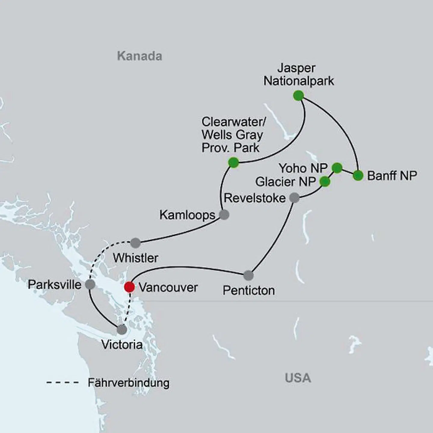Höhepunkte Westkanadas Landkarte