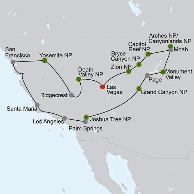 Las Vegas & die Nationalparks Landkarte