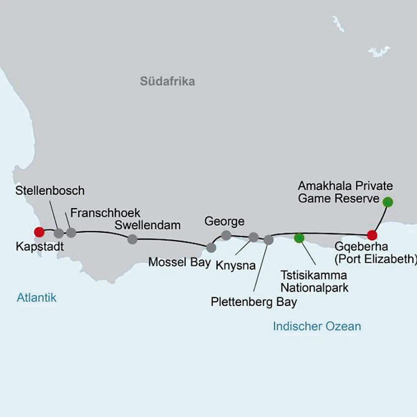 Cape in Style (ab Kapstadt/bis Gqeberha (Port Elizabeth)) Landkarte
