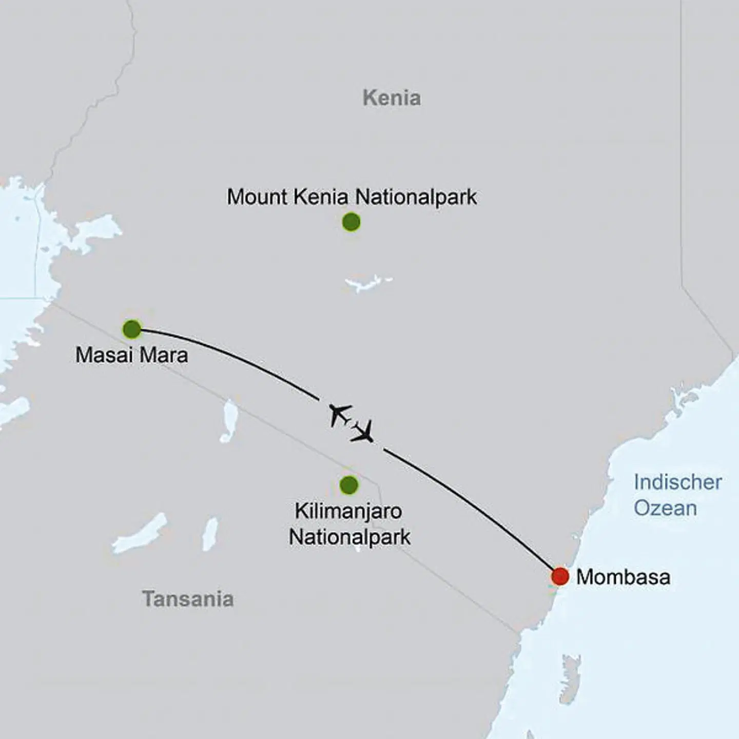 Masai Mara Fly-In Safari Premium ab/bis Mombasa Landkarte