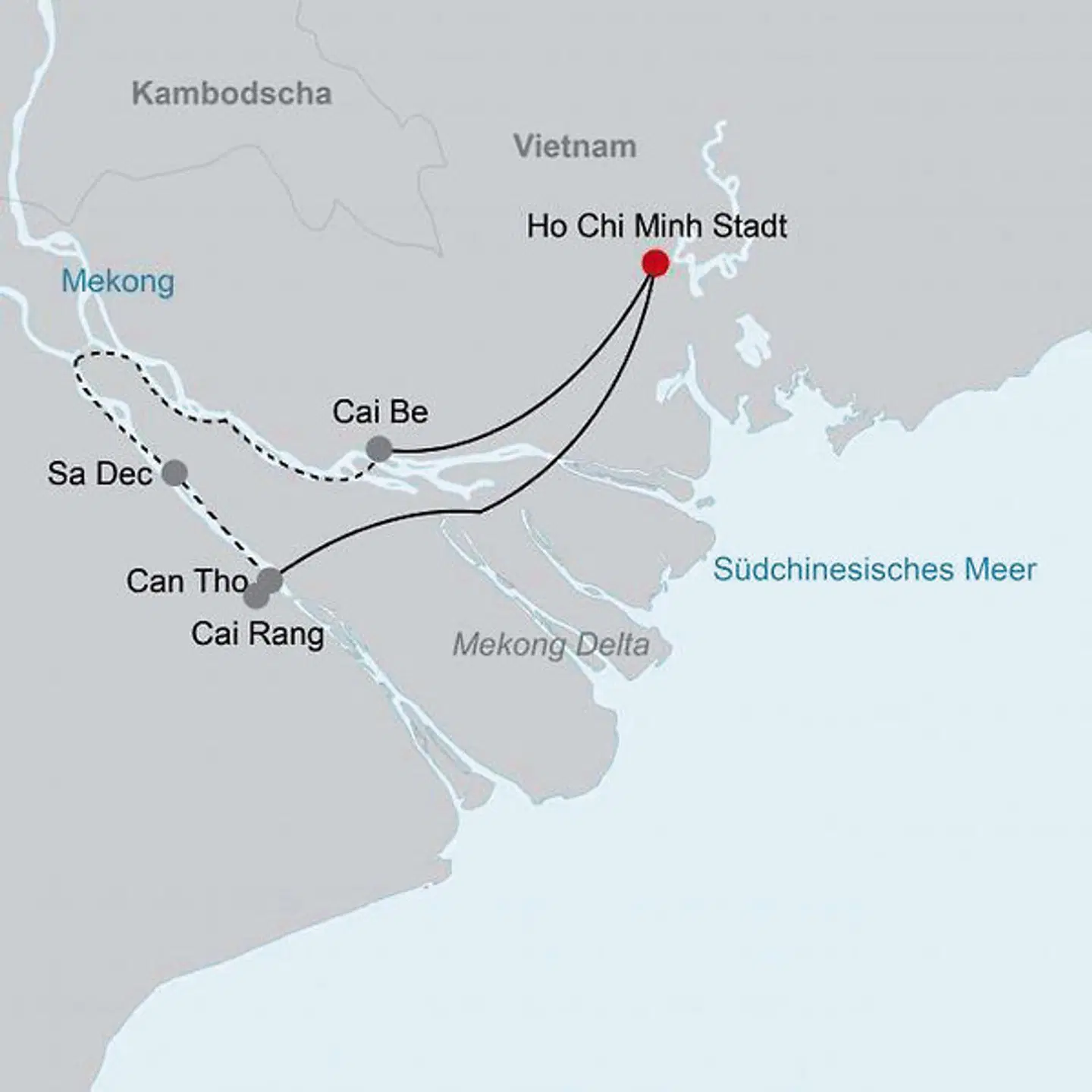 Mekong-Delta mit dem Sampan-Boot (2 Nächte) Landkarte