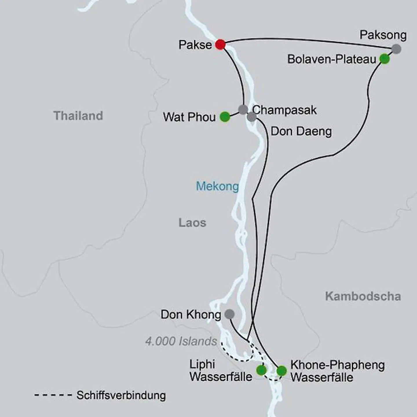 Authentisches Laos - Im tiefen Süden Landkarte