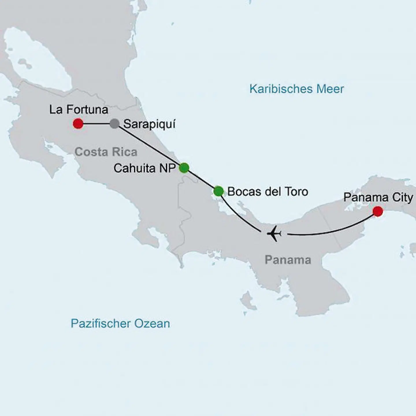 Panama & Costa Rica: Zwischen Palmen und Vulkanen Landkarte